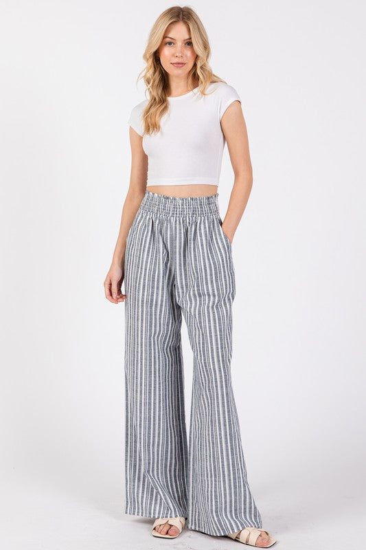 Smocking Waist Band Wide Leg Pants