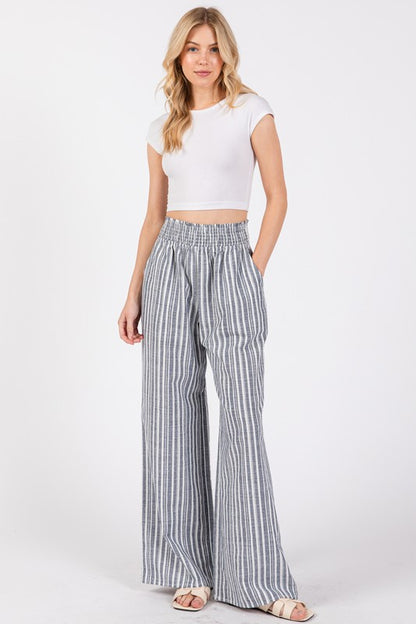 Smocking Waist Band Wide Leg Pants